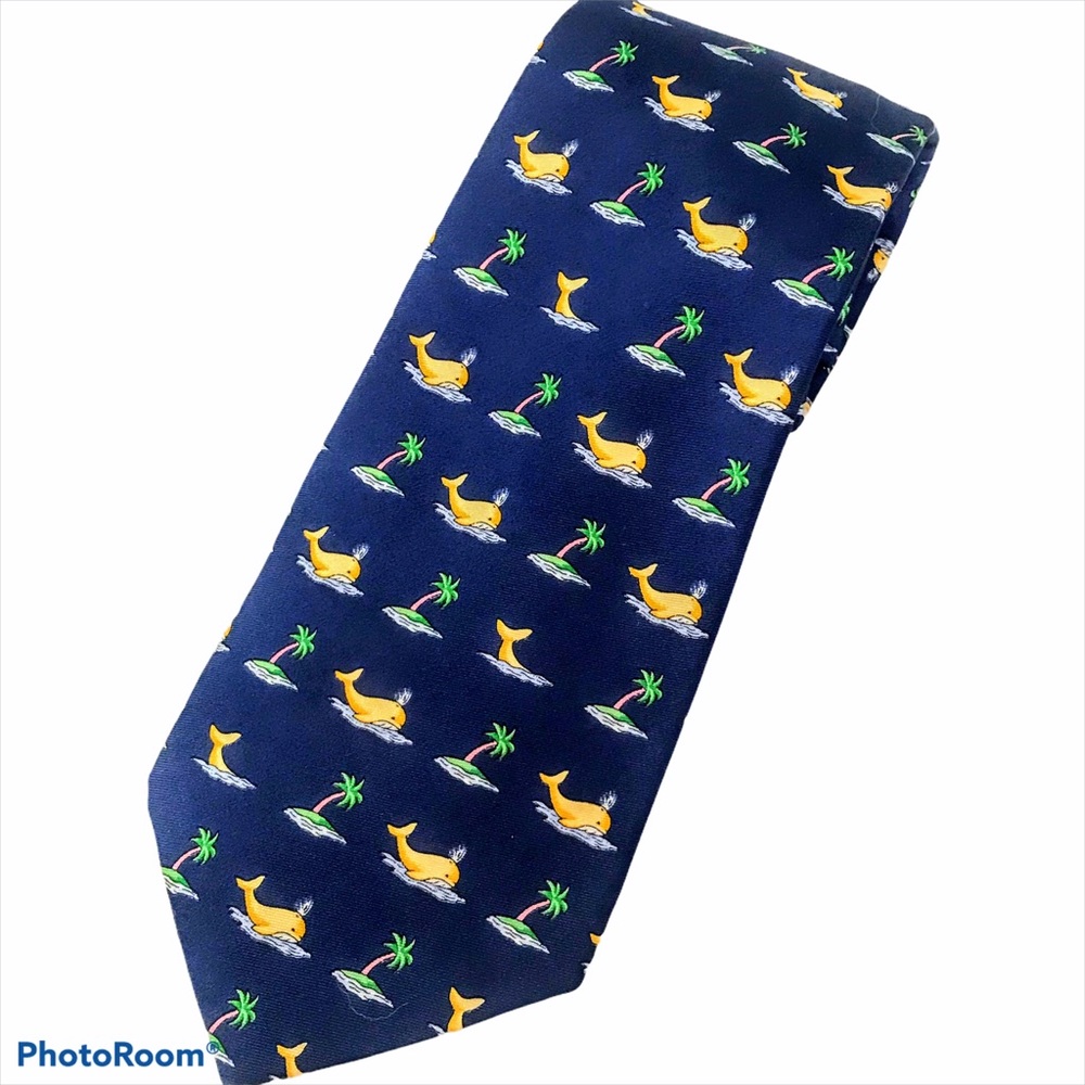 Whale Tie Palm Tree Silk PINK Jermyn St London Navy Yellow Green